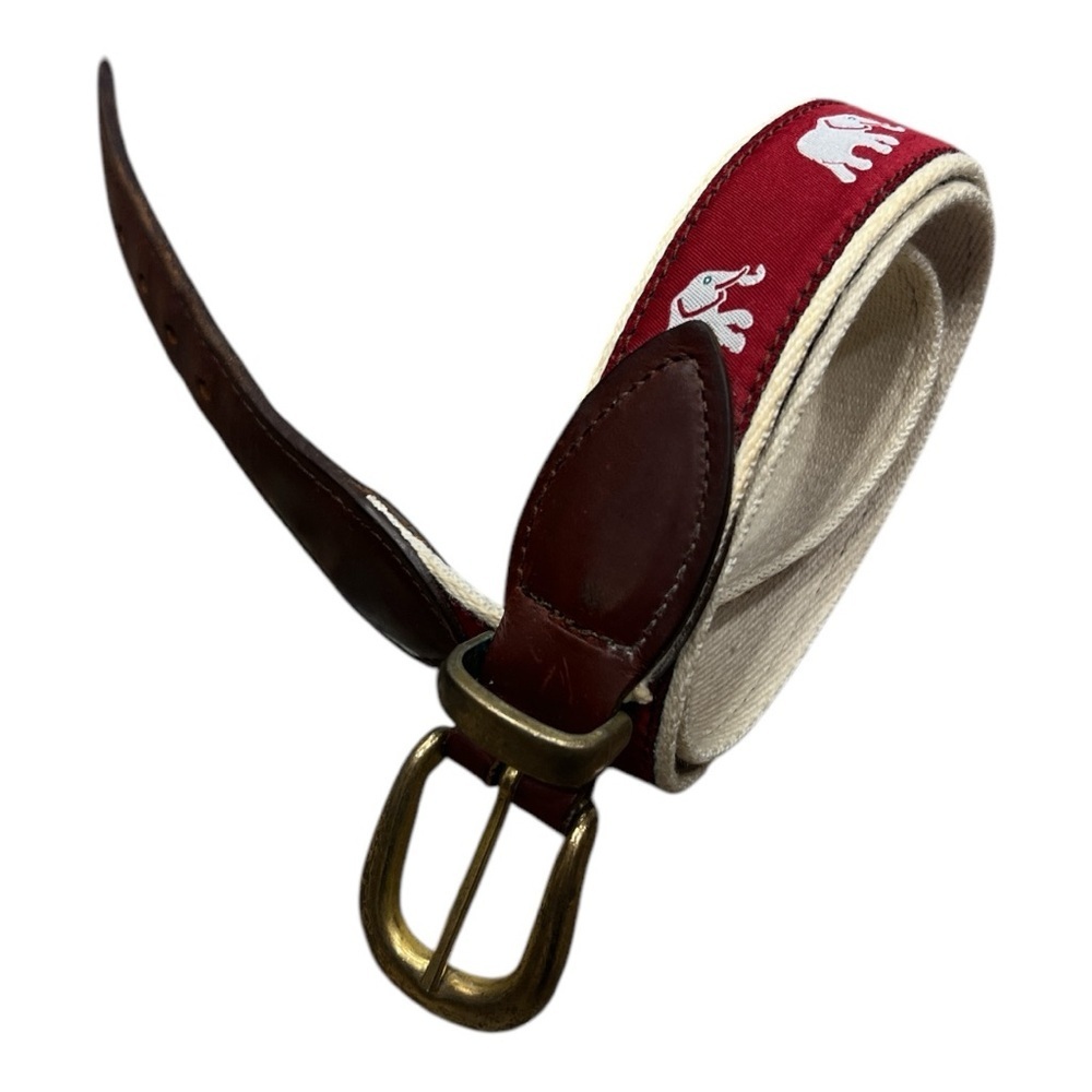 YRI leather Belt Brass Buckle Brown Red & White Elephant Belt SZ 40